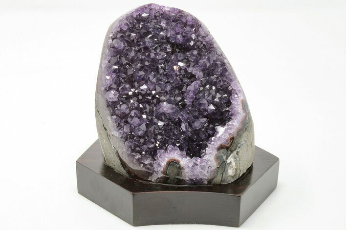 4.4" Tall Amethyst Cluster With Wood Base - Uruguay